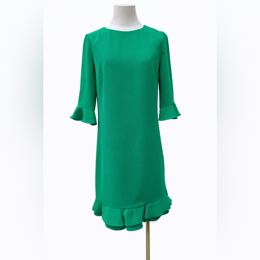 CeCe Elegant Emerald Green Ruffle Hem Shift Dress Size 0 - Picture 2 of 9